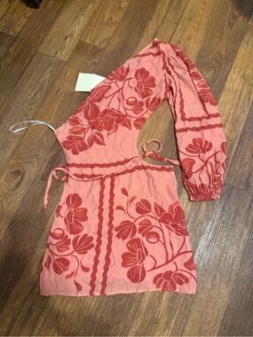 One-Shoulder Floral Mini Dress in Coral Red